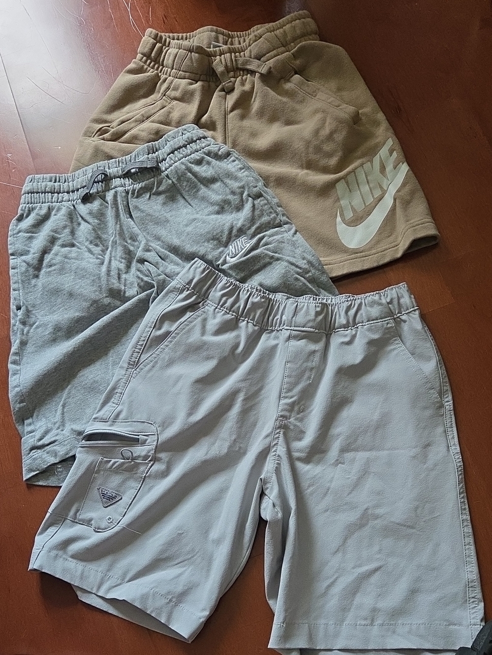 Nike Kids 3-Pack Shorts in Tan, Gray, and Light Gray